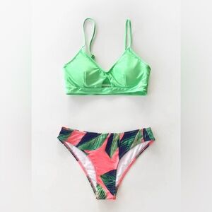 Coral/Green CUPSHE Bikini Set